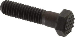 Fairlane - Serrated Tooth, 3/8-16, 1-1/2" Shank Length, 1-1/8" Thread Length, Black Oxide Finish, Hex Head, Adjustable Positioning Gripper - 1/2" Pad Diam, 9/16" Hex, 9/32" Head Height, Extra Fine Tooth Grade - Caliber Tooling