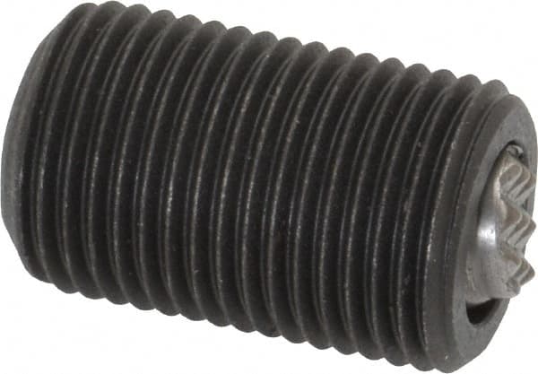 Fairlane - 5/8-18, 1" Thread Length, 3/8" Ball Diam, Serrated Ball Pad Surface, Alloy Steel, Black Oxide, Threaded, Swivel Action Gripper Assemblies - 5/16" Contact Diam, High Speed Steel Ball - Caliber Tooling