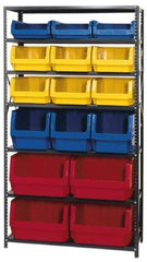 Quantum Storage - 2,850 Lb Capacity, 18" Deep x 42" Wide x 75" High, Steel Pick Rack - 16 Black Polyethylene Bins - Caliber Tooling