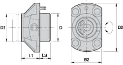 Kennametal - Neutral Cut, KM63 Modular Connection, Adapter/Mount Lathe Modular Clamping Unit - 62.99mm Square Shank Diam, 2.365" OAL, Through Coolant, Series NCM-EF Flange Mount Extended Length - Exact Industrial Supply