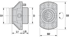 Kennametal - Neutral Cut, KM40 Modular Connection, Adapter/Mount Lathe Modular Clamping Unit - 40.01mm Square Shank Diam, 1.574" OAL, Through Coolant, Series NCM-EF Flange Mount Extended Length - Exact Industrial Supply