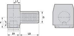 Kennametal - Right Hand Cut, KM50 Modular Connection, Adapter/Mount Lathe Modular Clamping Unit - 40.01mm Square Shank Diam, 4.842" OAL, Through Coolant, Series RCM-VDI Right Angle - Exact Industrial Supply