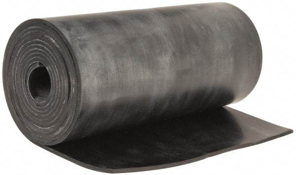 Made in USA - 3/32" Thick x 6" Wide x 5' Long Black Buna-N Rubber Roll - Stock Length, Plain Back, 50 Shore A Durometer, 2,500 psi Tensile Strength, -20°F to 170°F - Caliber Tooling