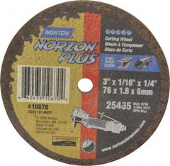 Norton - 3" Ceramic Cutoff Wheel - 1/16" Thick, 1/4" Arbor, 25,465 Max RPM, Use with Die Grinders - Caliber Tooling