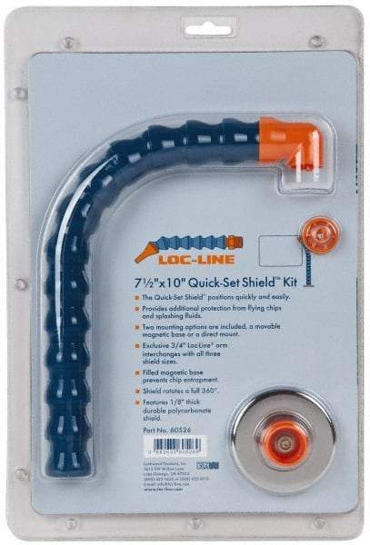 Loc-Line - Polycarbonate Flat Base & Shield - 7-1/2" Wide x 10" Long x 1/8" Thick, 14" Arm Reach, Magnetic/Bracket Base, For General Purpose Use - Caliber Tooling