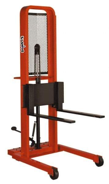 Presto Lifts - 1,000 Lb Capacity, 64" Lift Height, Adjustable Forks Base - Straddle Manually Operated Lift - 3-1/4" Minimum Operating Height - Caliber Tooling