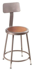 NPS - 18 to 26 Inch High, Stationary Adjustable Height Stool - Hardboard Seat, Gray and Brown - Caliber Tooling