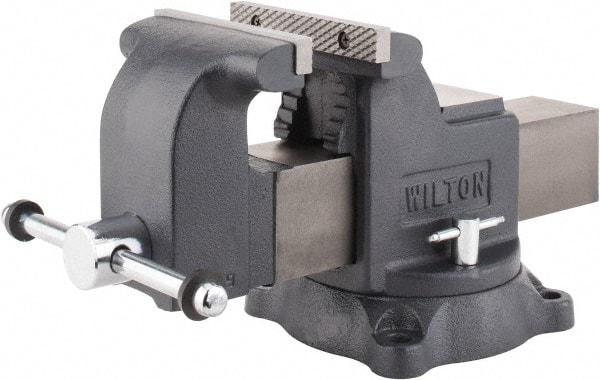 Wilton - 6" Jaw Width x 6" Jaw Opening Capacity, 3-1/2" Throat Depth, Bench & Pipe Combination Vise - 5/8 to 2-1/2" Pipe Capacity, Swivel Base, Bolt Down Attachment, Ductile Iron - Caliber Tooling