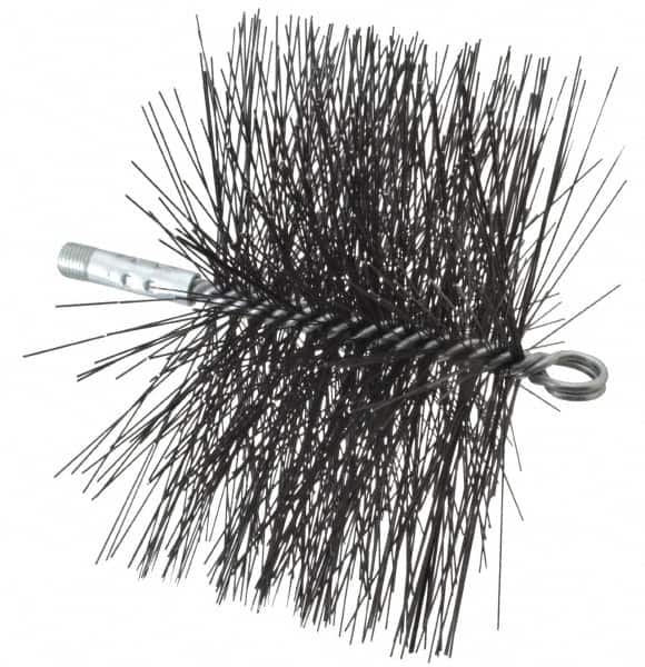 Schaefer Brush - 4-1/2" Brush Length, 8" Diam, Double Stem, Double Spiral Tube Brush - 7-1/2" Long, Tempered Steel Wire, 1/4" NPT Male Connection - Caliber Tooling