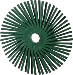 3M - 3" Diam, 3/8" Max Face Width, Plain Hole Radial Bristle Brush - 50 Grit, Coarse Grade, 25,000 Max RPM, Green - Caliber Tooling