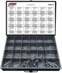 Value Collection - 359 Piece, 1/8 to 1" Pin Diam, Hitch Pin Assortment - 1/16 to 7/8" Long, Spring Wire, Zinc Plated - Caliber Tooling