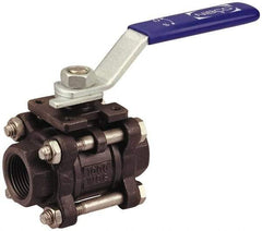 NIBCO - 1/2" Pipe, Full Port, Carbon Steel Standard Ball Valve - 3 Piece, Inline - One Way Flow, FNPT x FNPT Ends, Locking Lever Handle, 1,000 WOG - Caliber Tooling