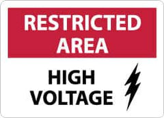 NMC - "Restricted Area - High Voltage", 10" Long x 14" Wide, Aluminum Safety Sign - Rectangle, 0.04" Thick, Use for Accident Prevention - Caliber Tooling