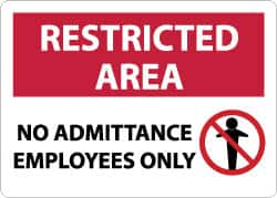 NMC - "Restricted Area - No Admittance - Employees Only", 10" Long x 14" Wide, Aluminum Safety Sign - Rectangle, 0.04" Thick, Use for Security & Admittance - Caliber Tooling