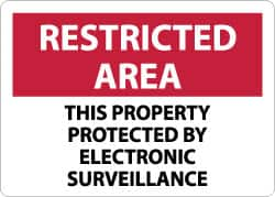 NMC - "Restricted Area - This Property Protected by Electronic Surveillance", 10" Long x 14" Wide, Aluminum Safety Sign - Rectangle, 0.04" Thick, Use for Security & Admittance - Caliber Tooling