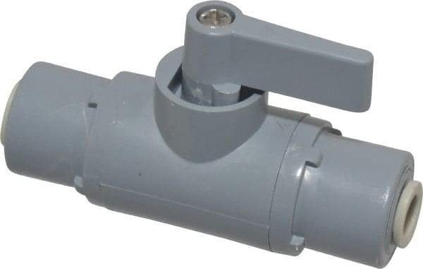 Specialty Mfr - 1/4" Pipe, PVC Standard Ball Valve - Inline - Two Way Flow, Push-to-Connect x Push-to-Connect Ends, Wedge Handle, 125 WOG - Caliber Tooling