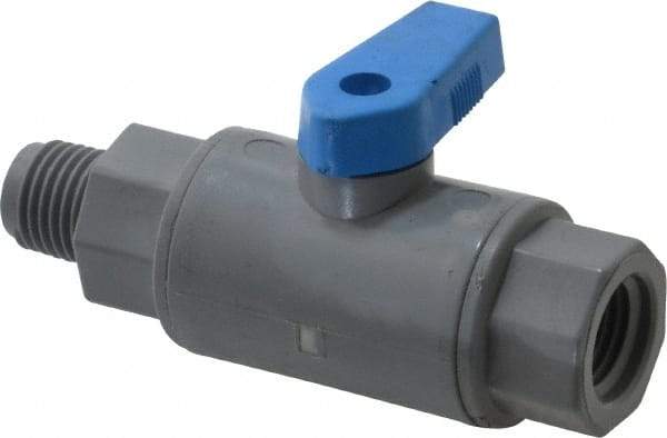 Specialty Mfr - 1/4" Pipe, PVC Standard Ball Valve - Inline - One Way Flow, MNPT x FNPT Ends, Wedge Handle, 125 WOG - Caliber Tooling