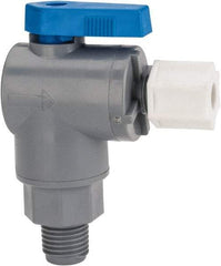 Specialty Mfr - 1/4" Pipe, PVC Standard Ball Valve - Right Angle, MNPT x Compression Ends, Wedge Handle, 125 WOG - Caliber Tooling