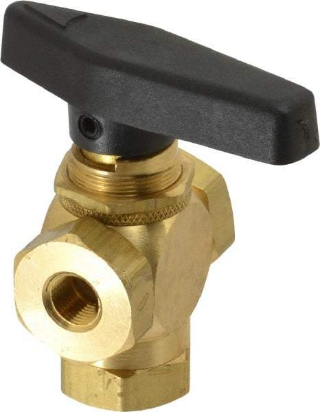 Specialty Mfr - 1/8" Pipe, Brass Standard Ball Valve - Three Way, FNPT x FNPT x FNPT Ends, Wedge Handle, 400 WOG - Caliber Tooling