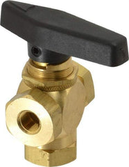 Specialty Mfr - 1/8" Pipe, Brass Standard Ball Valve - Three Way, FNPT x FNPT x FNPT Ends, Wedge Handle, 400 WOG - Caliber Tooling