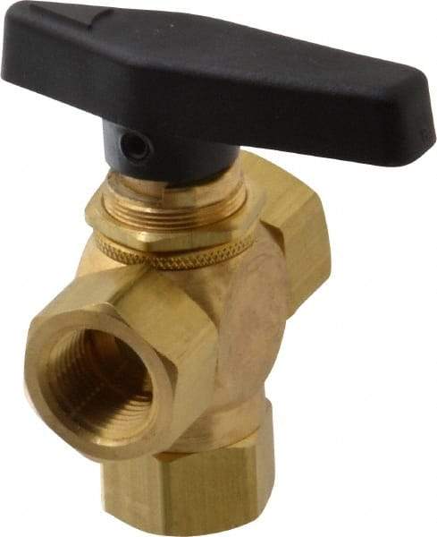 Specialty Mfr - 3/8" Pipe, Brass Standard Ball Valve - Three Way, FNPT x FNPT x FNPT Ends, Wedge Handle, 400 WOG - Caliber Tooling