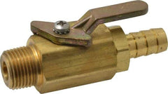 Specialty Mfr - 3/8" Pipe, Brass Standard Ball Valve - Inline - Two Way Flow, MNPT x Barbed Ends, Lever Handle, 500 WOG - Caliber Tooling