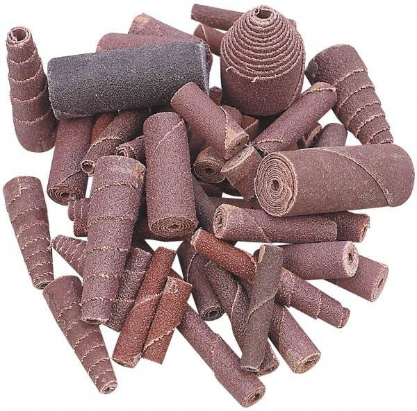 Superior Abrasives - 1-1/2" Long x 1/2" Diam, Aluminum Oxide, Full Taper Cartridge Roll - 80 Grit, 1/8" Pilot Hole Diam, Medium Grade, X Weighted, Cloth Backing - Caliber Tooling