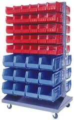 Quantum Storage - 500 Lb Capacity, 25" Deep x 36" Wide x 64" High, Steel Mobile Rack - 2 Sides, 208 Blue Polyethylene/Polypropylene Bins - Caliber Tooling