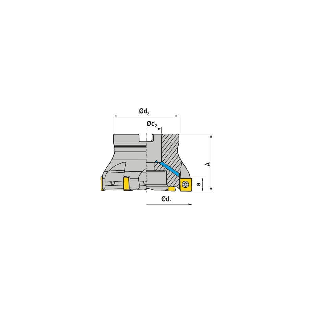 Indexable Square-Shoulder Face Mill:  A491200R0609A075175EF,  2'' Cut Dia,  0.7500″ Arbor Hole Dia,  0.2360″ Max Cutting Depth Uses  6,  SNHU 09T3 Inserts,  Through Coolant,  Series  A491-09