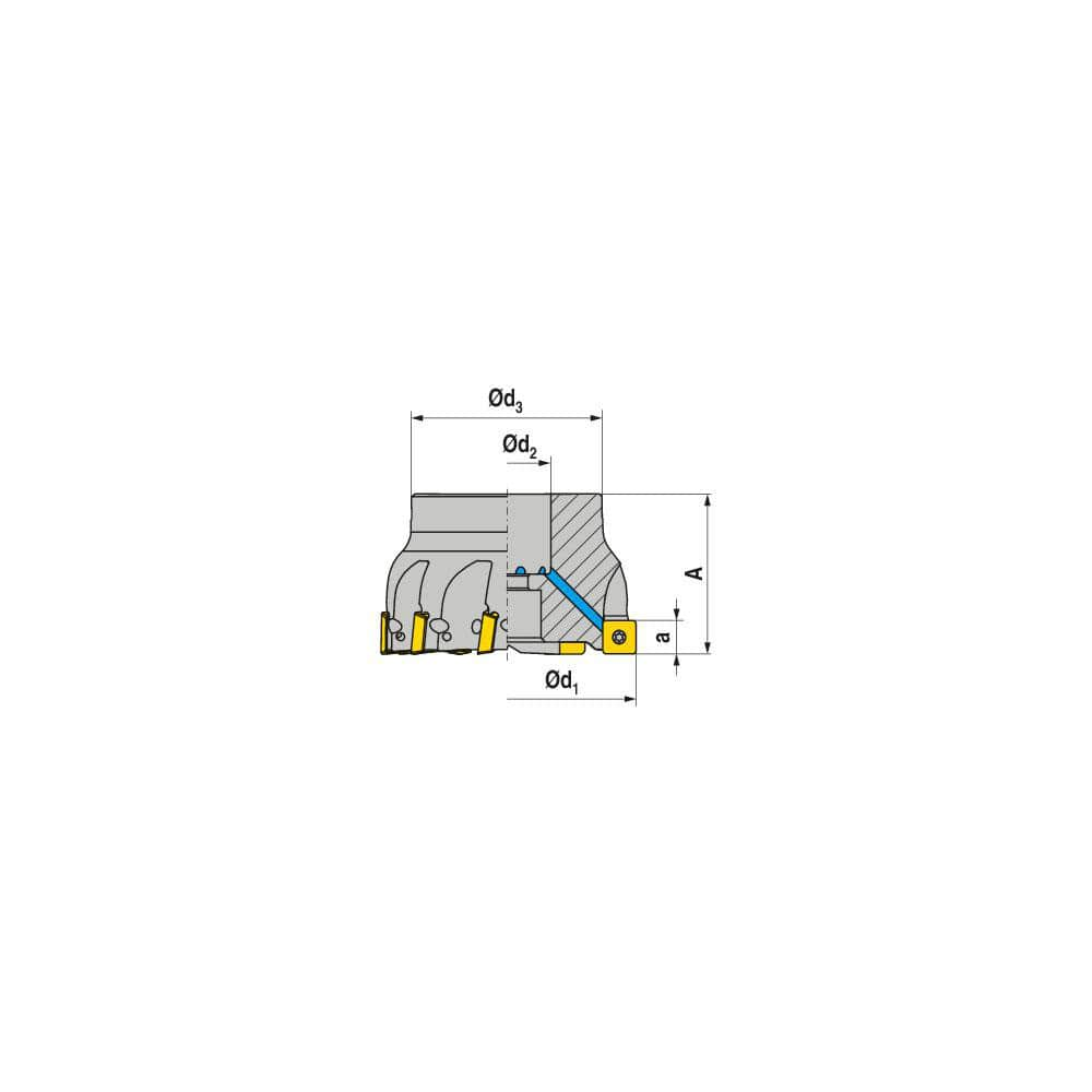 Indexable Square-Shoulder Face Mill:  A490150R0509A050175EF,  1-1/2'' Cut Dia,  0.5000″ Arbor Hole Dia,  0.3150″ Max Cutting Depth Uses  5,  SD.. 09T3.. Inserts,  Through Coolant,  Series  A490-09