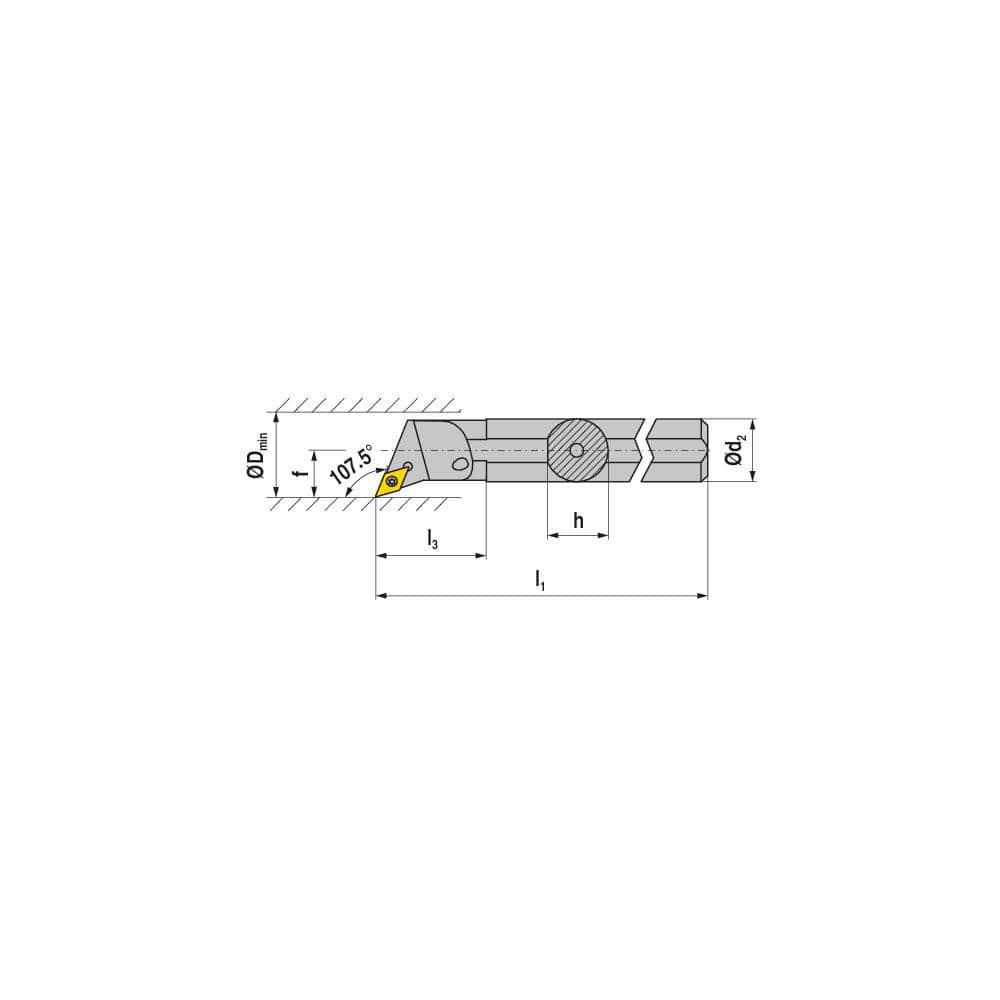 Indexable Boring Bar:  E-A20Q SDQCR 07,  26.00 mm Min Bore,  20.00 mm Shank Dia,  107.50&deg N/A Solid Carbide 180.0000″ OAL,  Screw Clamping,