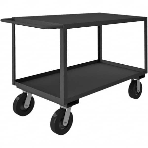 Heavy-Duty Service Utility Cart: Gray Gray, Polyolefin Casters, 2 Shelves