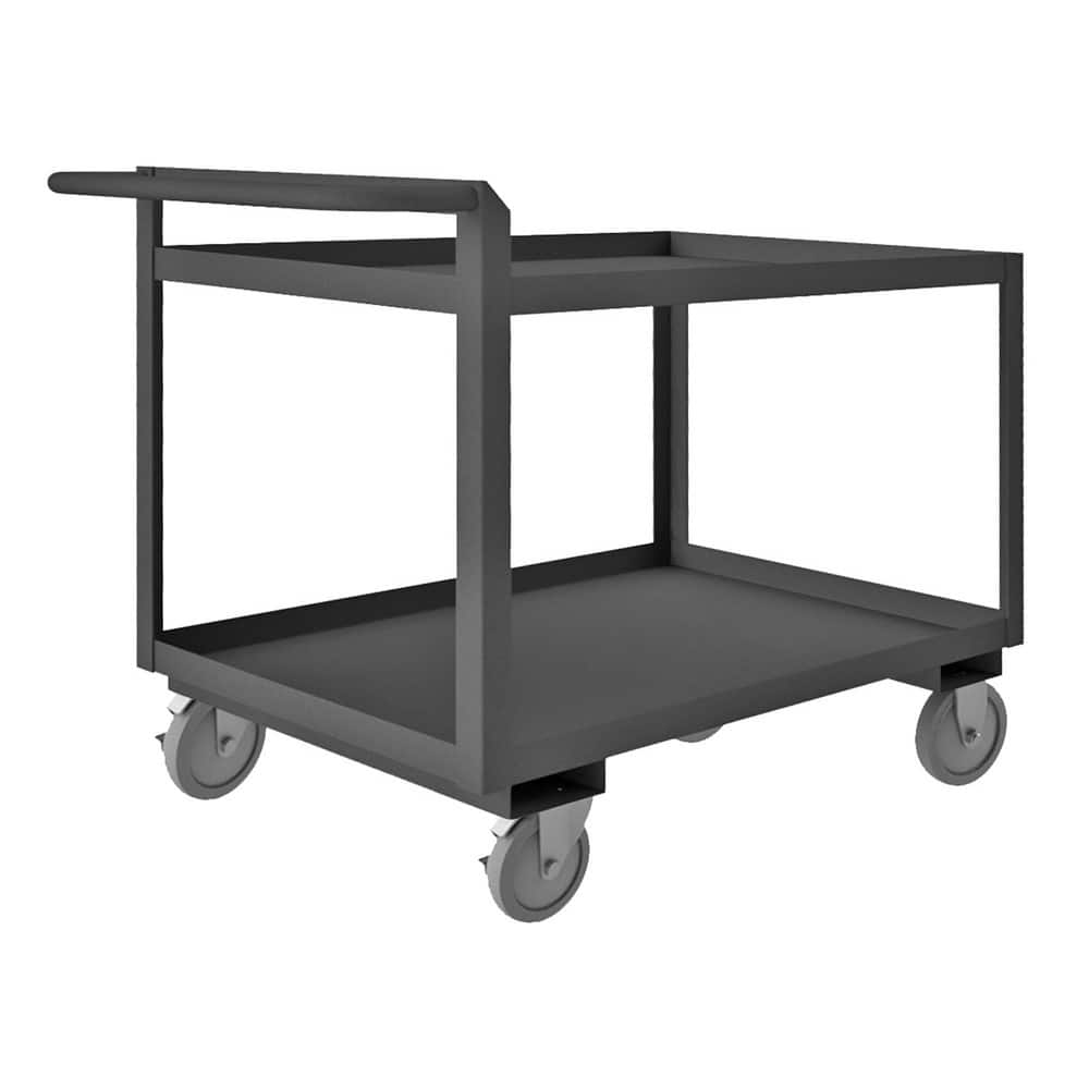 Mobile Utility Cart: Steel, Gray Swivel, Polyurethane Wheels, Side Brake