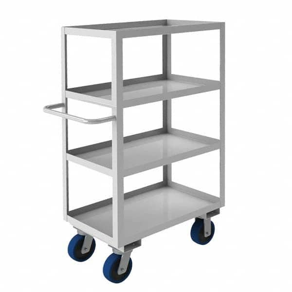 Mobile Utility Cart: Silver Stainless, Polyurethane Casters, 4 Shelves