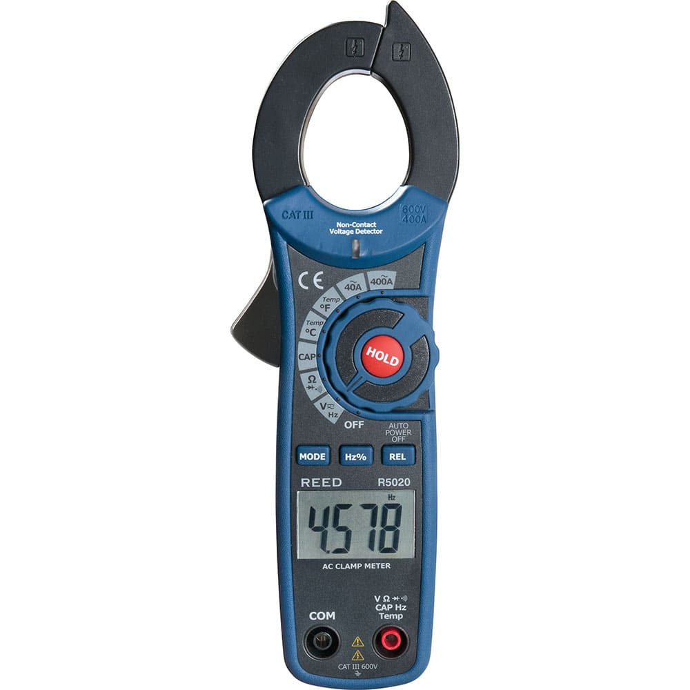 REED Instruments - Clamp Meters; Clamp Meter Type: Auto Ranging ; Measures: Capacitance; Continuity; Current; Diode Test; Duty Cycle; Frequency; Resistance; Temperature; Voltage ; Jaw Style: Clamp On ; Jaw Capacity (Decimal Inch): 1.2000 ; CAT Rating: CA - Exact Industrial Supply