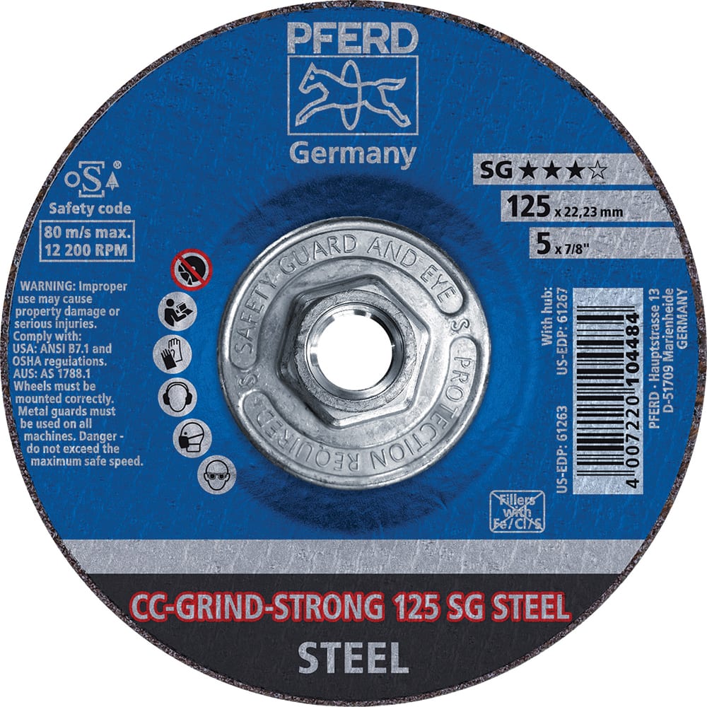 PFERD - Depressed-Center Wheels; Hole Thread Size: 5/8-11 ; Connector Type: Arbor ; Wheel Type Number: Type 1 ; Abrasive Material: Steel ; Maximum RPM: 12200.000 ; Bond Type: Resinoid - Exact Industrial Supply