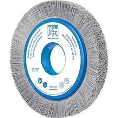 PFERD - Wheel Brushes; Outside Diameter (Inch): 8 ; Wire Type: Crimped; Round ; Fill Material: Nylon; Silicon Carbide ; Trim Length (Inch): 1-1/4 ; Filament Wire Diameter Range: 0.0200-0.0299 ; Maximum RPM: 3600.000 - Exact Industrial Supply