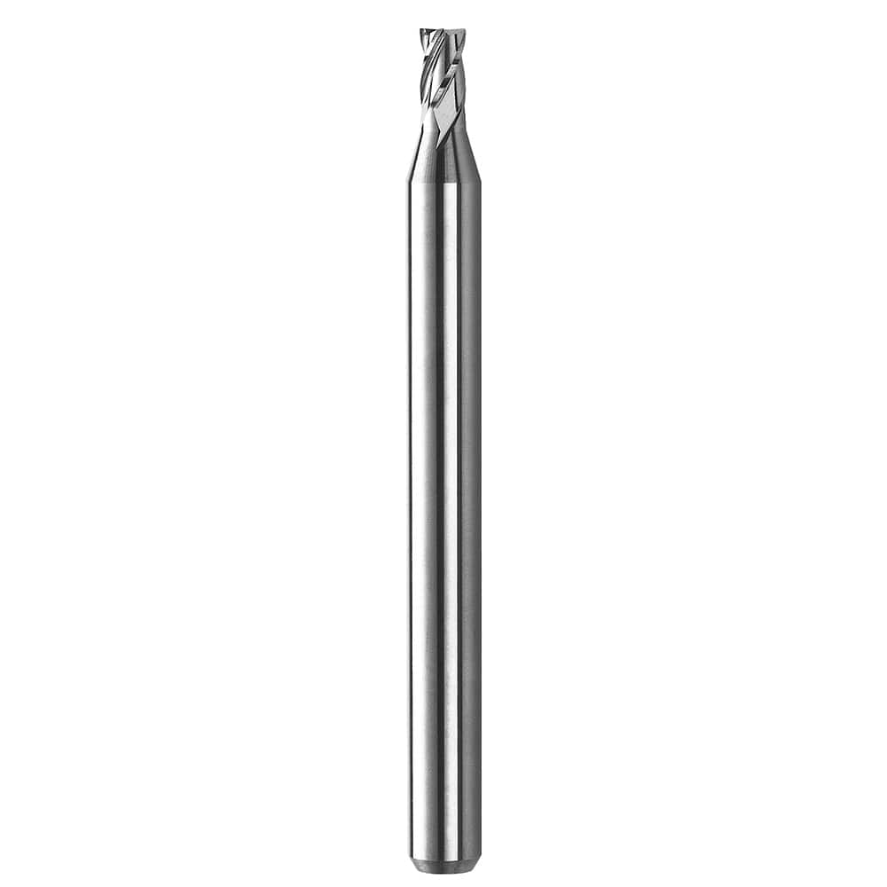 Square End Mill: 0.09'' Dia, 1.08'' LOC, 1/8'' Shank Dia, 2-1/2'' OAL, 4 Flutes, Solid Carbide Single End, Spiral Flute, Centercutting, RH Cut, RH Flute