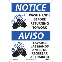 Sign: Rectangle & Square, ″Notice Wash Hands Before Returning To Work. Aviso Lavarse Las Manos Antes De Regresar Al Trabajo″ Aluminum, 14″ High