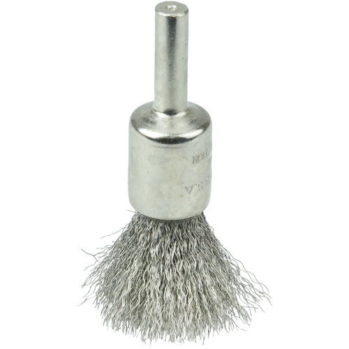 1/2″ Nickel-Plated Cup End Brush, .0104″ Stainless Steel Crimped Wire Fill - Caliber Tooling