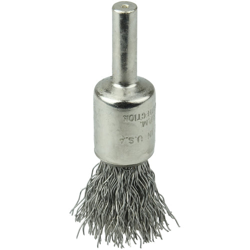 1/2″ Nickel-Plated Cup End Brush, .014″ Stainless Steel Crimped Wire Fill - Caliber Tooling