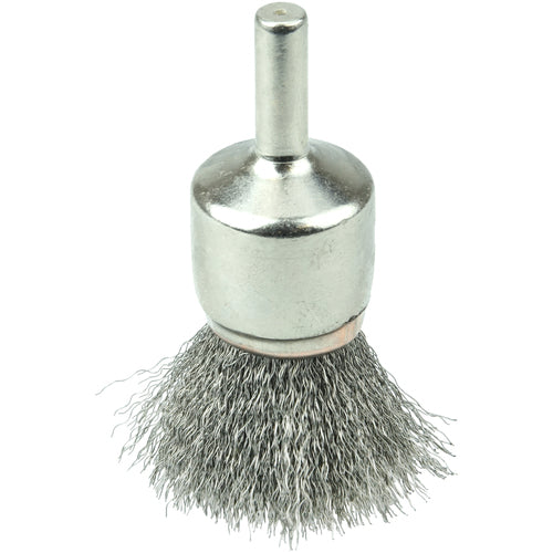 3/4″ Nickel-Plated Cup End Brush, .006″ Stainless Steel Crimped Wire Fill - Caliber Tooling