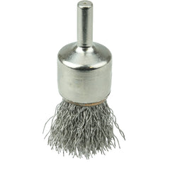 3/4″ Nickel-Plated Cup End Brush, .020″ Stainless Steel Crimped Wire Fill - Caliber Tooling