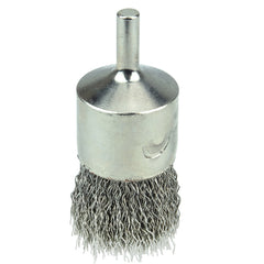 1″ Nickel-Plated Cup End Brush, .014″ Stainless Steel Crimped Wire Fill - Caliber Tooling