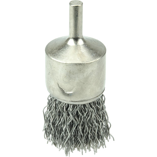 1″ Nickel-Plated Cup End Brush, .020″ Stainless Steel Crimped Wire Fill - Caliber Tooling