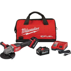 Milwaukee Tool - 4-1/2 - 6" Wheel Diam, 9,000 RPM, Cordless Angle & Disc Grinder - 5/8-11 Spindle, 18 Volts, 6 Amps, Side Exhaust - Caliber Tooling