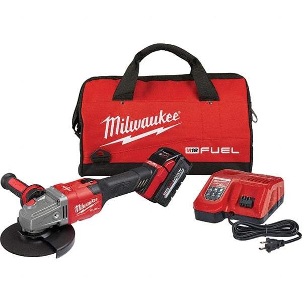 Milwaukee Tool - 4-1/2 - 6" Wheel Diam, 9,000 RPM, Cordless Angle & Disc Grinder - 5/8-11 Spindle, 18 Volts, 6 Amps, Side Exhaust - Caliber Tooling