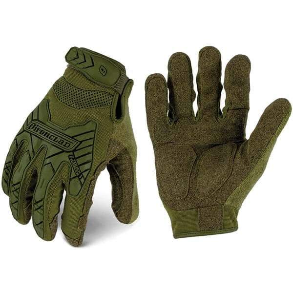 ironCLAD - Size XL (10) Synthetic Leather Work Gloves - For Mechanic's & Lifting, Uncoated, Hook & Loop Cuff, Full Fingered, Olive Drab Green, Paired - Caliber Tooling