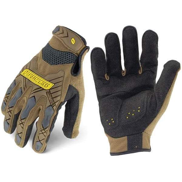 ironCLAD - Size L (9) Synthetic Leather Work Gloves - For Mechanic's & Lifting, Uncoated, Hook & Loop Cuff, Full Fingered, Coyote, Paired - Caliber Tooling