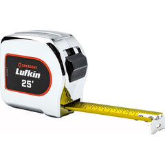 Lufkin - Tape Measures; Length (Feet): 26.000 ; Width (Inch): 1 1/8 ; Graduation (Inch): 1/16; 1/32 ; Graduation (Feet): 1/16th ; Blade Material: Steel ; Case Material: Chrome - Exact Industrial Supply